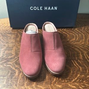New pink Cole Haan suede mules